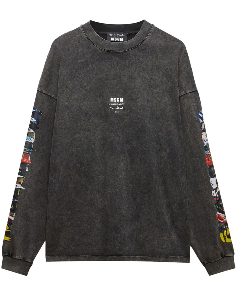 MSGM Langarmshirt mit Print - Grau Grau