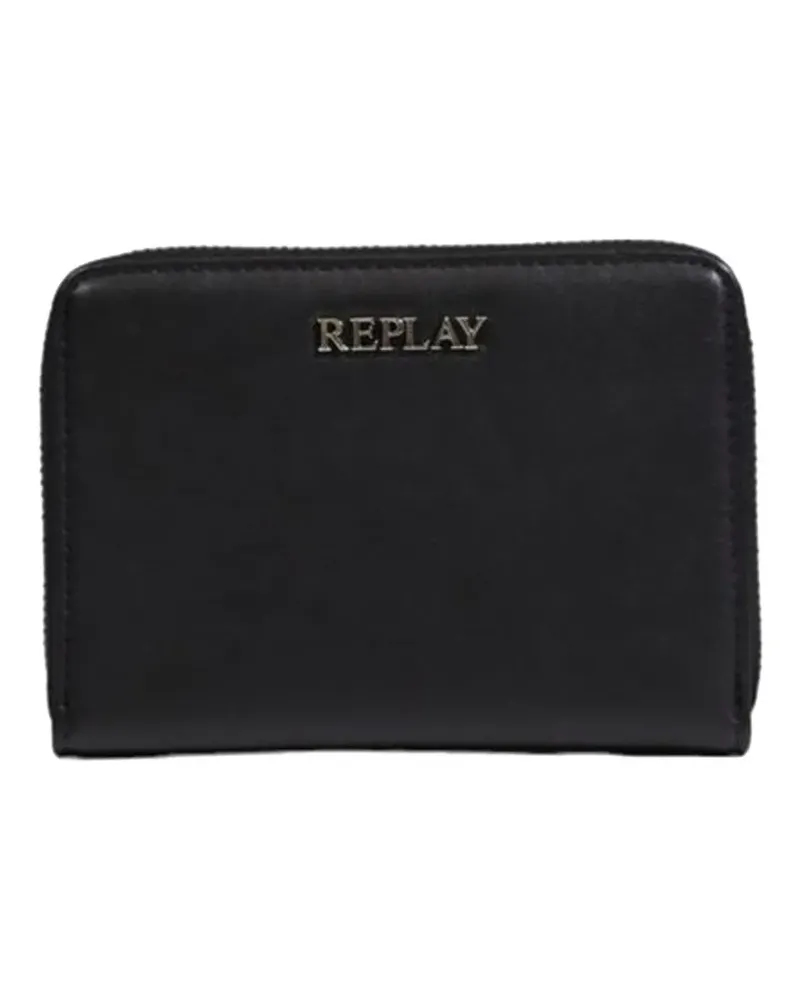 Replay logo-plaque zipped wallet - Schwarz Schwarz