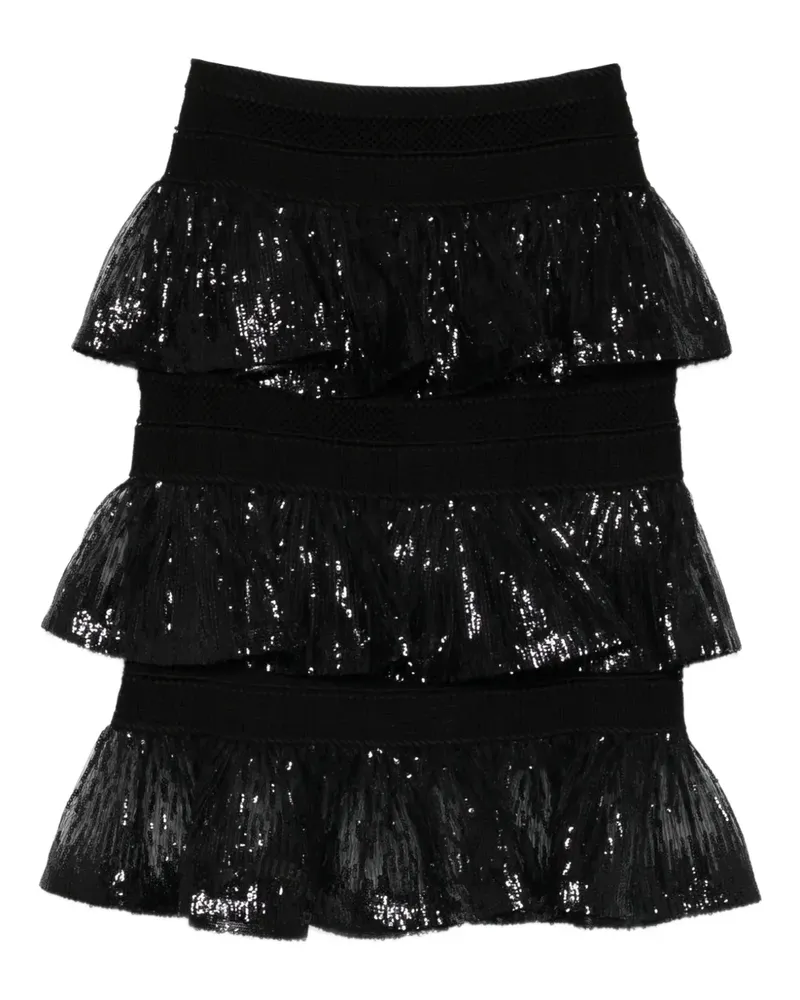 Elie Saab Gerüschter Midirock mit Pailletten - Schwarz Schwarz