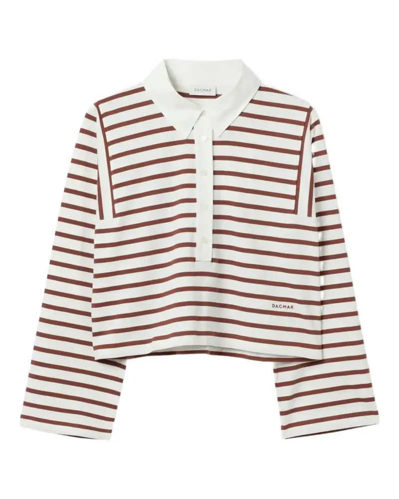 House of Dagmar striped cropped polo top - Weiß Weiß