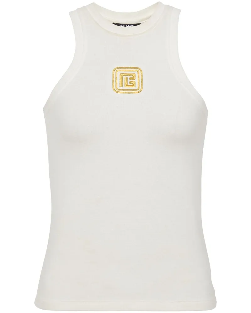 Balmain Tanktop mit Logo-Stickerei - Weiß Weiß