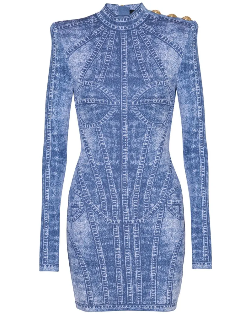 Balmain Gestricktes Jacquard-Minikleid - Blau Blau