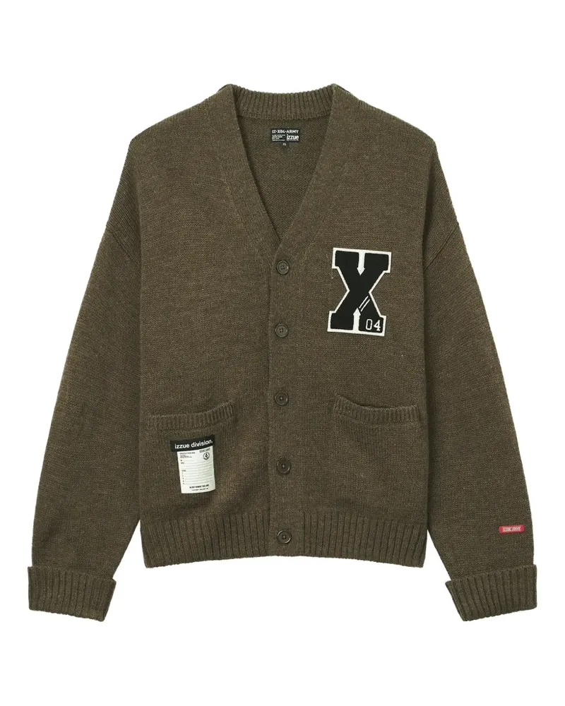 Izzue logo-patch V-neck cardigan - Grün Grün