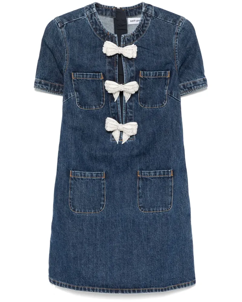 Self-Portrait Minikleid mit Jeansschleife - Blau Blau