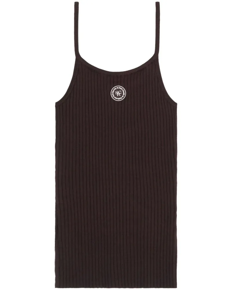 SPORTY & RICH Geripptes Top mit Logo-Patch - Braun Braun