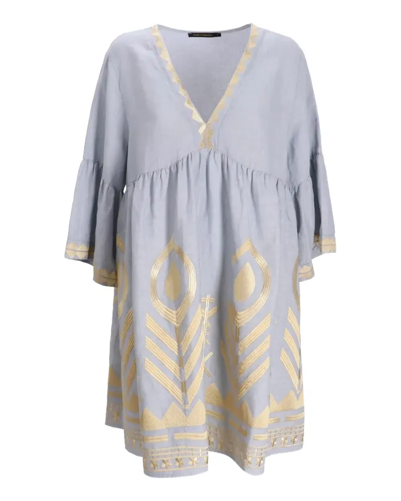 Greek Archaic Kori Besticktes Kleid mit Rüschen - Blau Blau