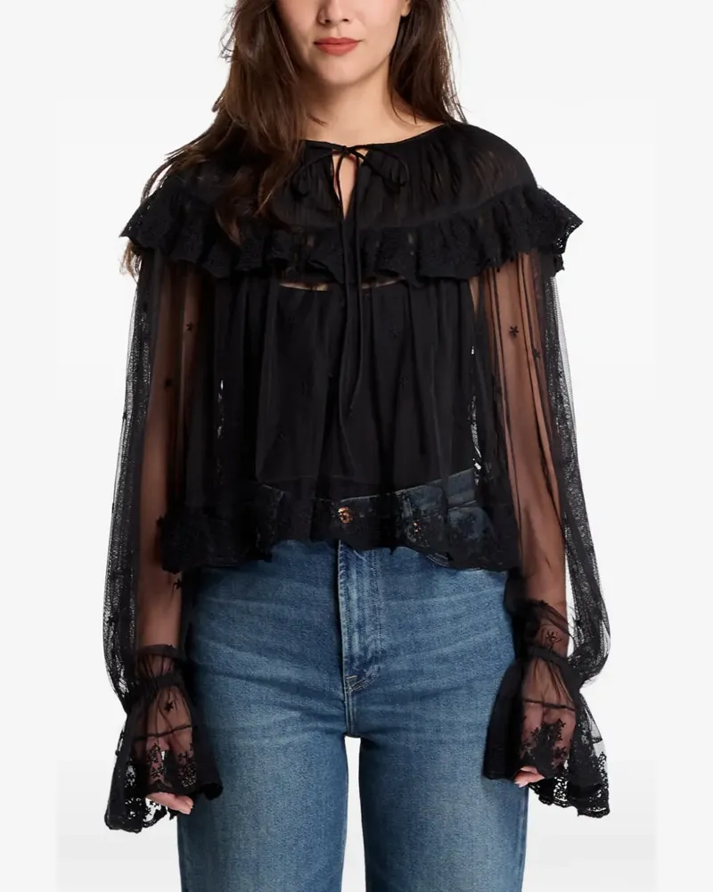 AllSaints Gerüschte Trixie Bluse mit Spitzenbesatz - Schwarz Schwarz