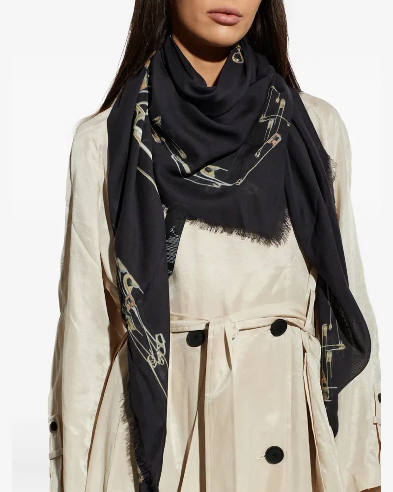 AllSaints Ausgefranster Cora Schal mit Sicherheitsnadel-Print - Schwarz Schwarz