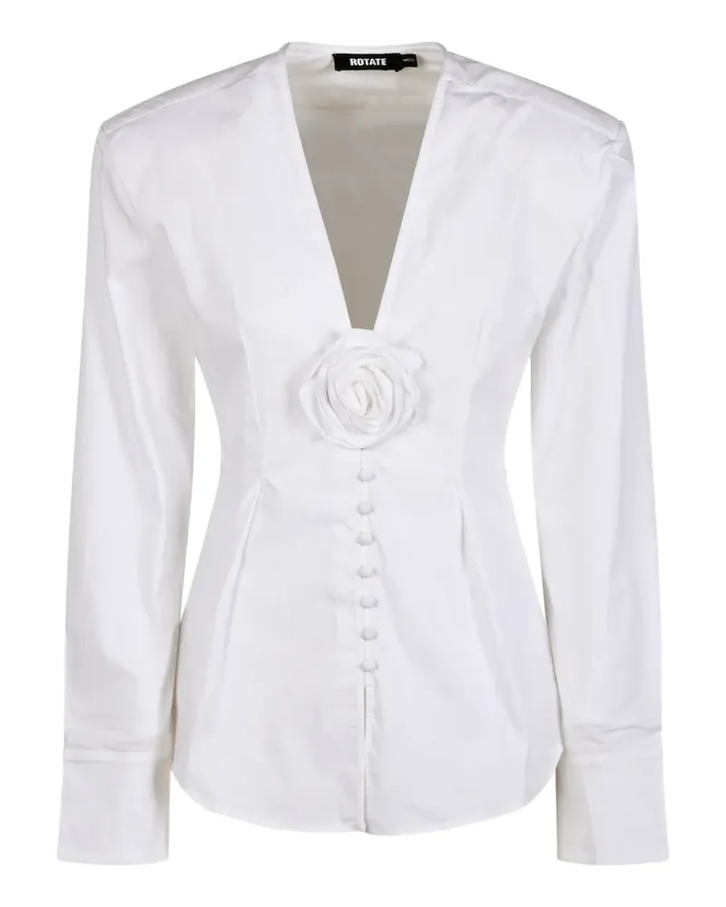 ROTATE Birger Christensen floral-applique V-neck shirt - Weiß Weiß
