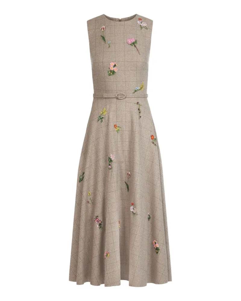 Oscar de la Renta Midikleid mit Blumenstickerei - Braun Braun