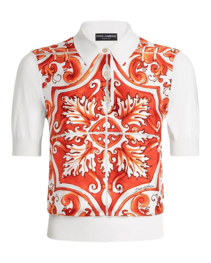 Dolce & Gabbana Seidenpullover mit Majolika-Print - Weiß Weiß