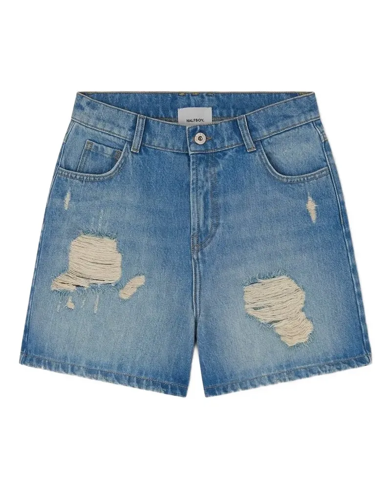 HALFBOY Jeans-Shorts in Distressed-Optik - Blau Blau