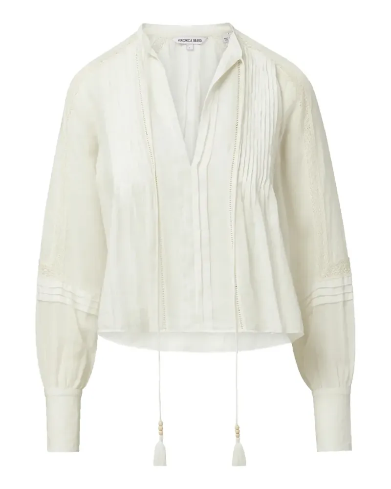 Veronica Beard Sawyer lace-trim self-tie ramie blouse - Nude Nude