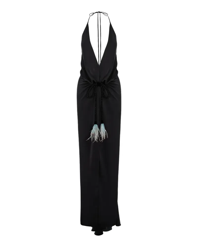 V:PM ATELIER feather-trim halterneck dress - Schwarz Schwarz