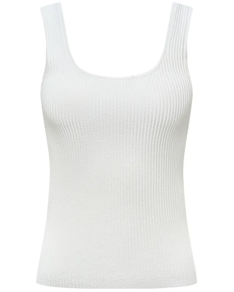 12 STOREEZ Geripptes Trägershirt - Weiß Weiß