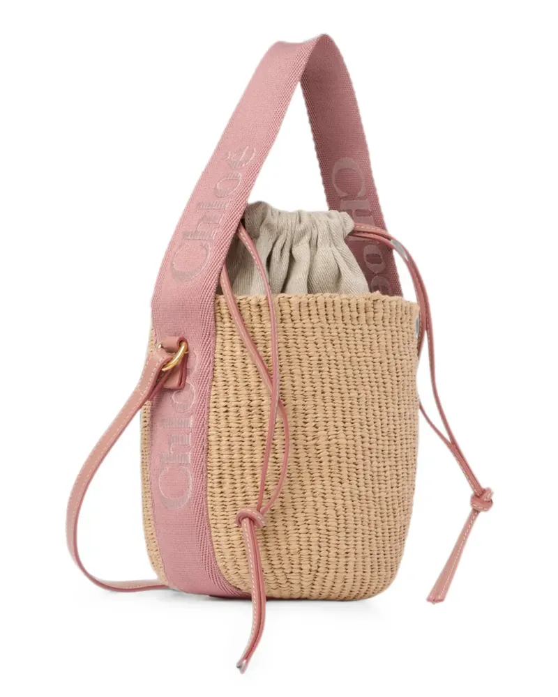 Chloé Woody woven drawstring small bucket bag - Nude Nude