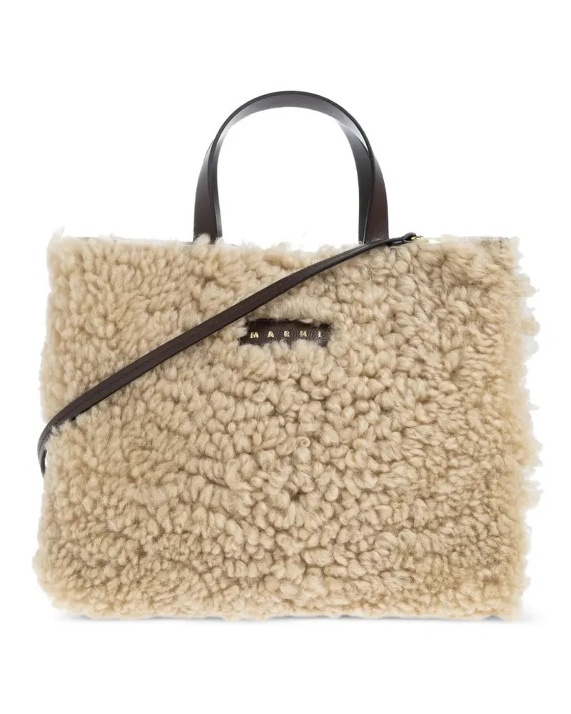 Marni Museo Soft East/West lamb fur tote bag - Nude Nude