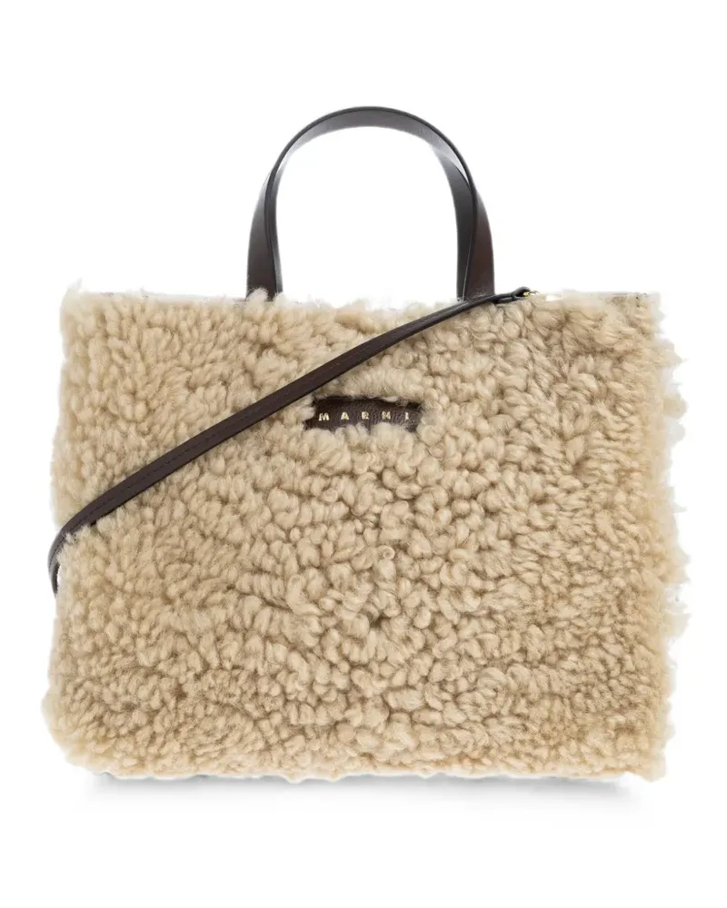 Marni Museo Soft East/West lamb fur tote bag - Nude Nude