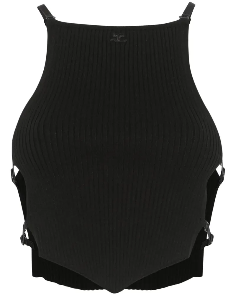 Courrèges Geripptes Cropped-Top - Schwarz Schwarz