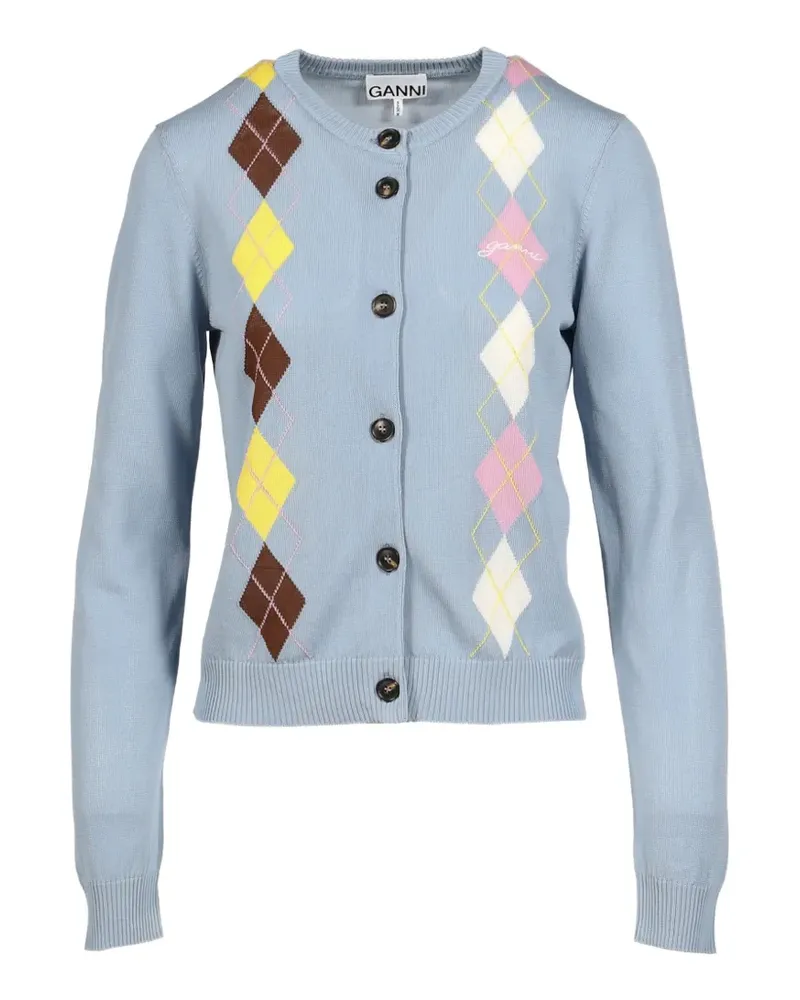 Ganni Cardigan mit Argyle-Muster - Blau Blau