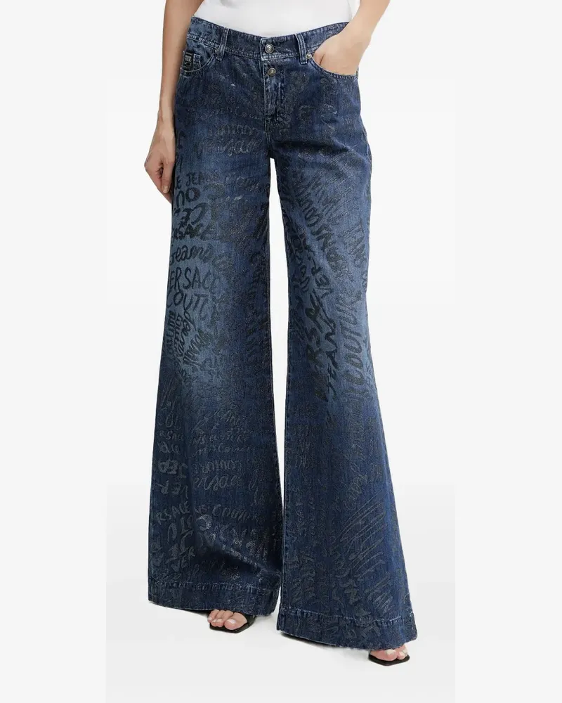 Versace Jeans Weite Jeans mit Graffiti-Print - Blau Blau