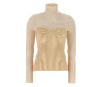Gerippter Pullover mit Corsage - Weiß