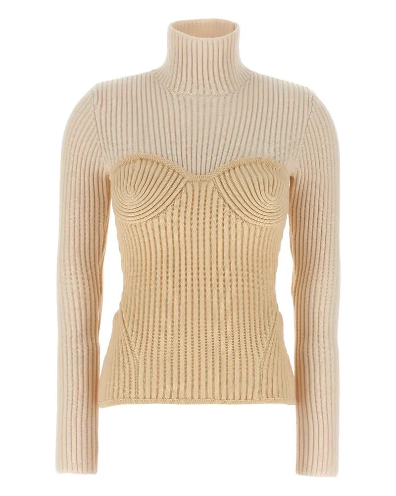 Jean Paul Gaultier Gerippter Pullover mit Corsage - Weiß Weiß