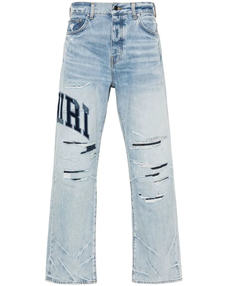 Amiri Halbhohe Varsity Logo Repair Straight-Leg-Jeans - Blau Blau