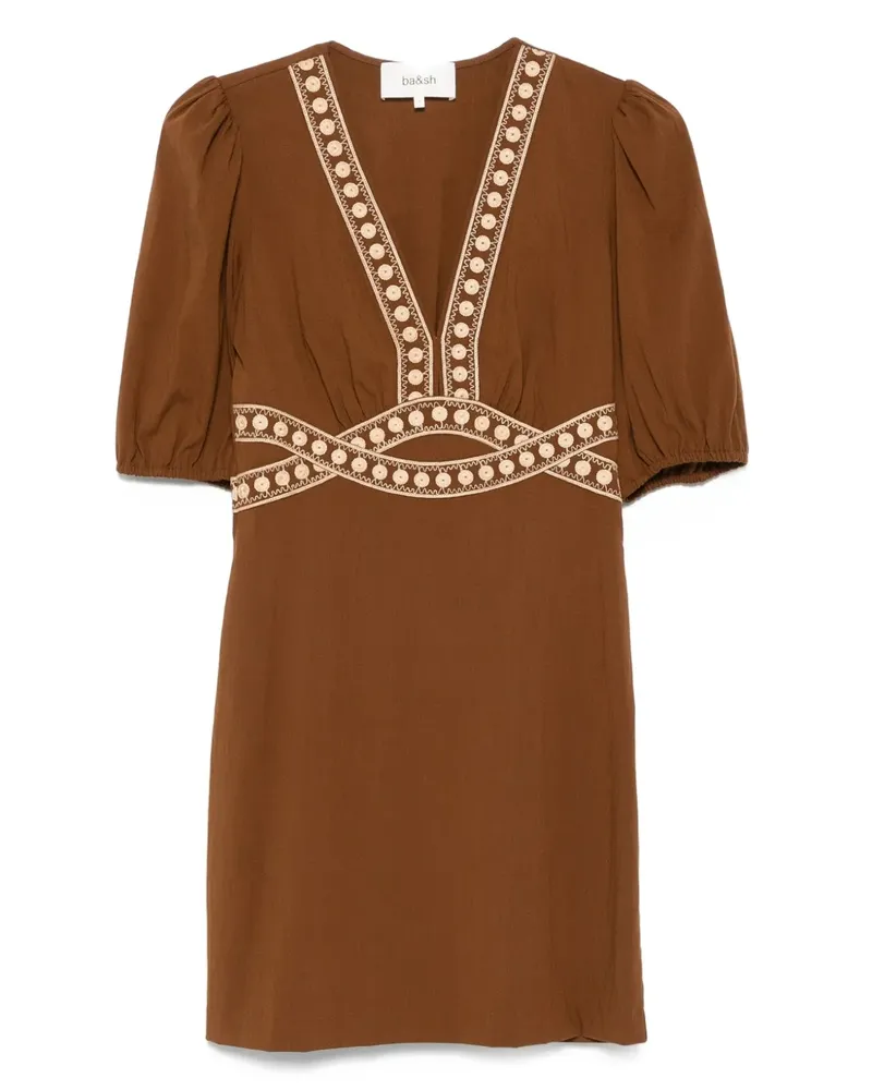 ba&sh Besticktes Talya Kleid mit Puffärmeln - Braun Braun