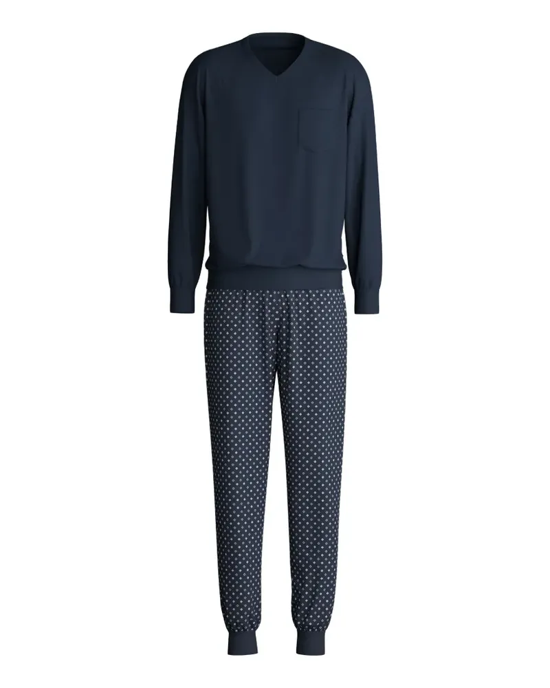 Calida chest-pocket patterned pajama set - Blau Blau