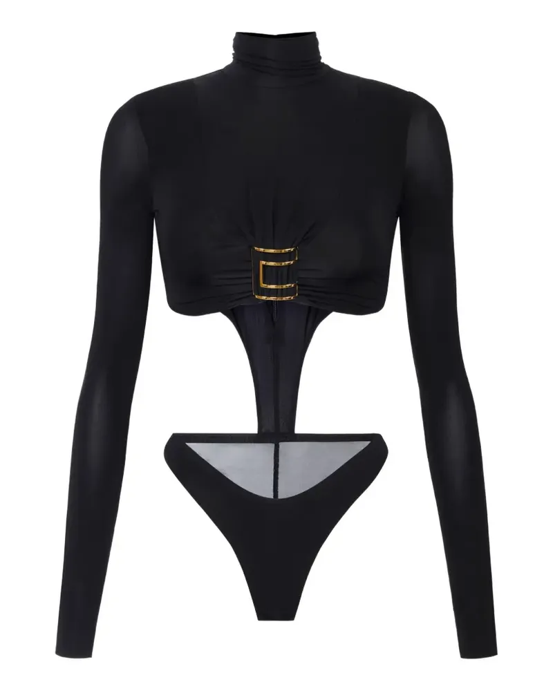 Elisabetta Franchi Body aus Jersey mit Juwelen-Logo - Schwarz Schwarz
