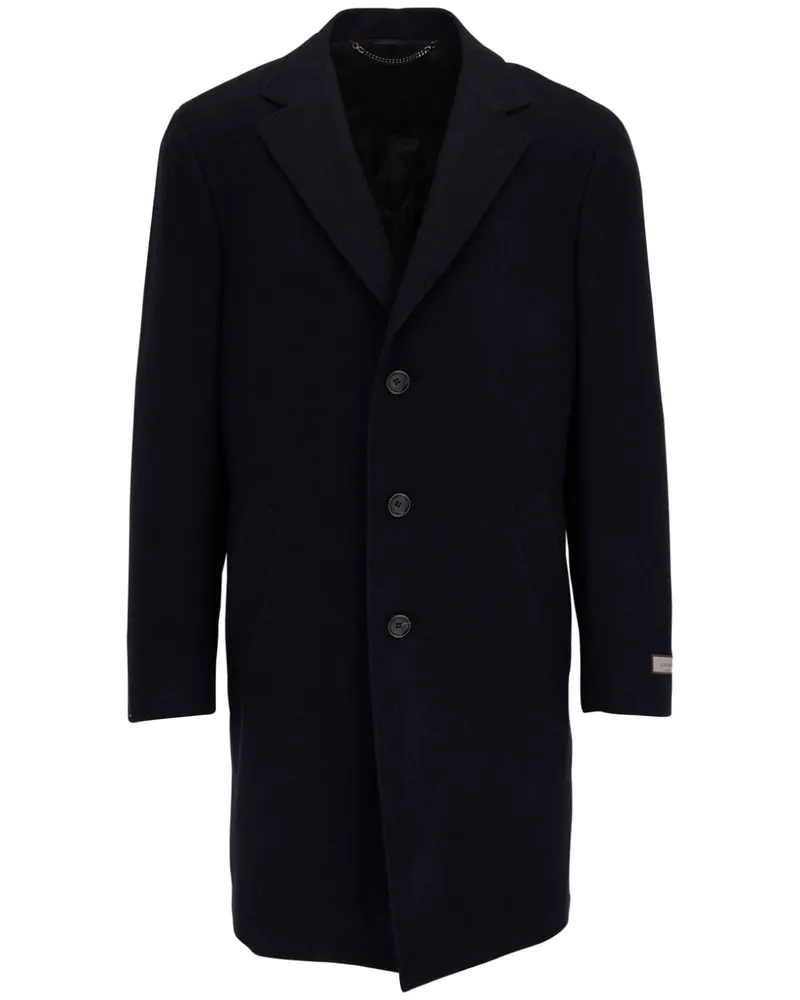 Canali Einreihiger Mantel mit Logo-Applikation - Blau Blau