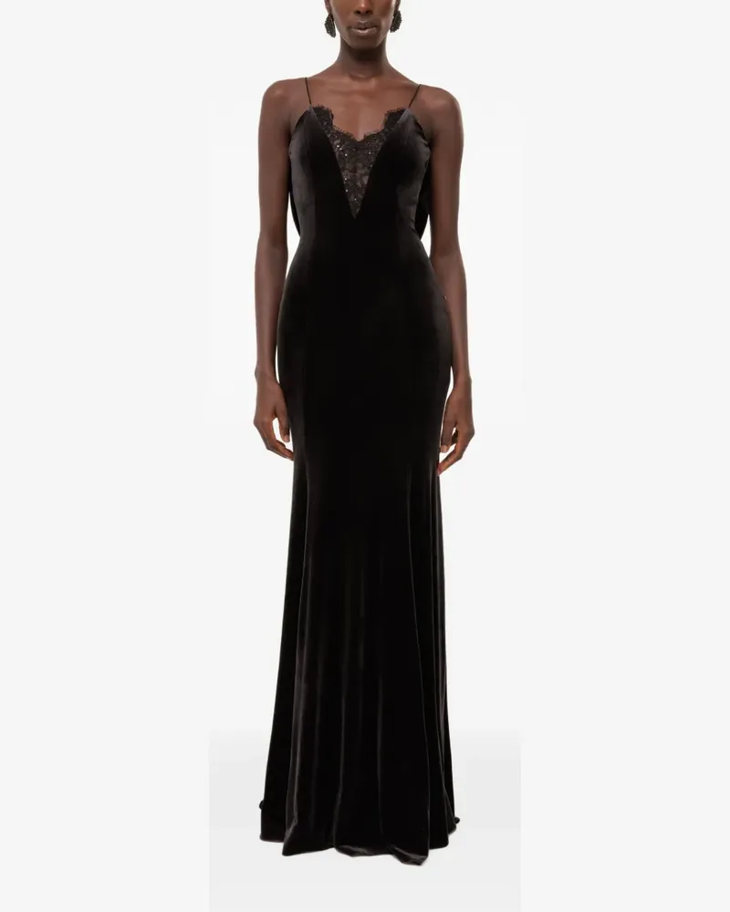 NISSA Langes Samtkleid mit Spitzeneinsatz - Schwarz Schwarz
