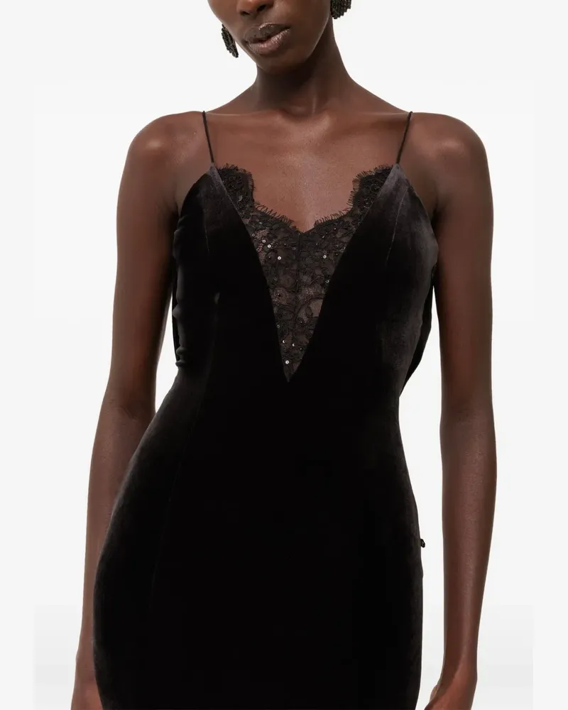 NISSA lace-insert velvet maxi dress - Schwarz Schwarz