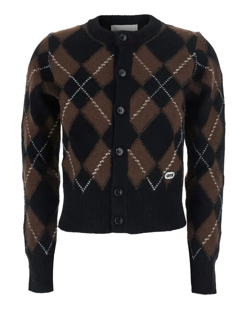 AMI Paris argyle-knit logo-patch cardigan - Schwarz Schwarz