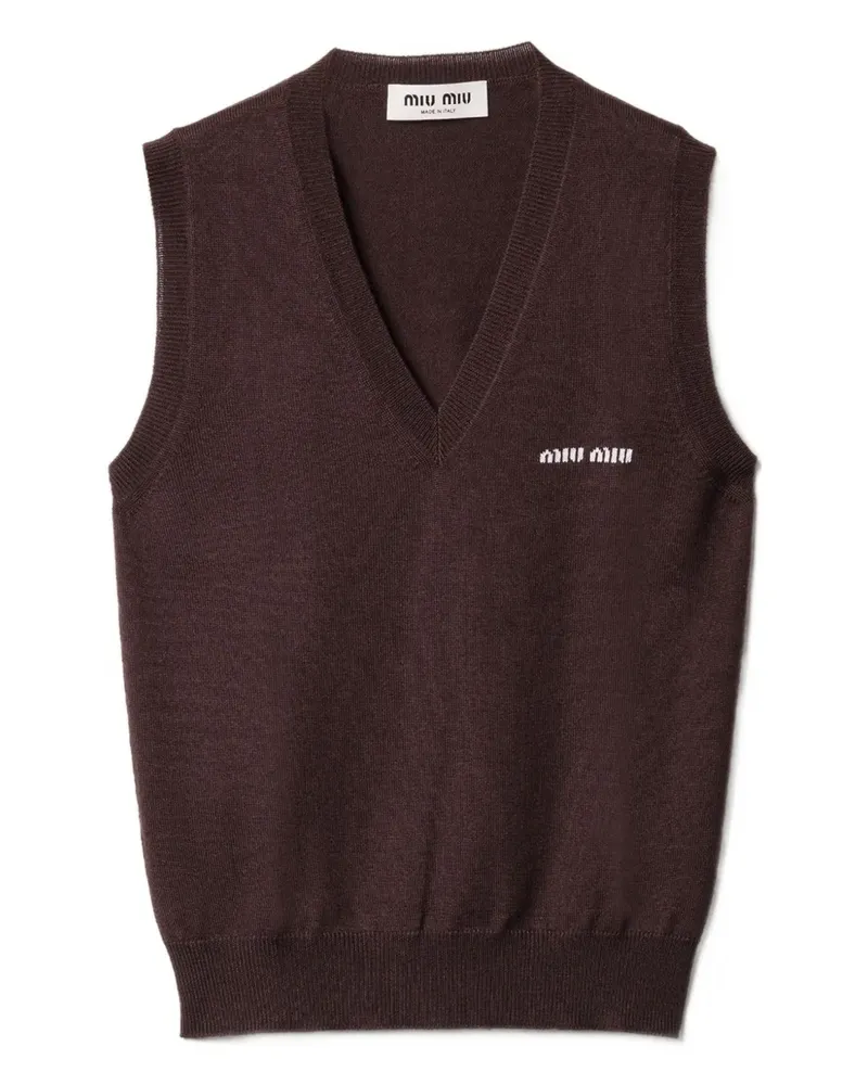Miu Miu intarsia-logo V-neck vest - Braun Braun