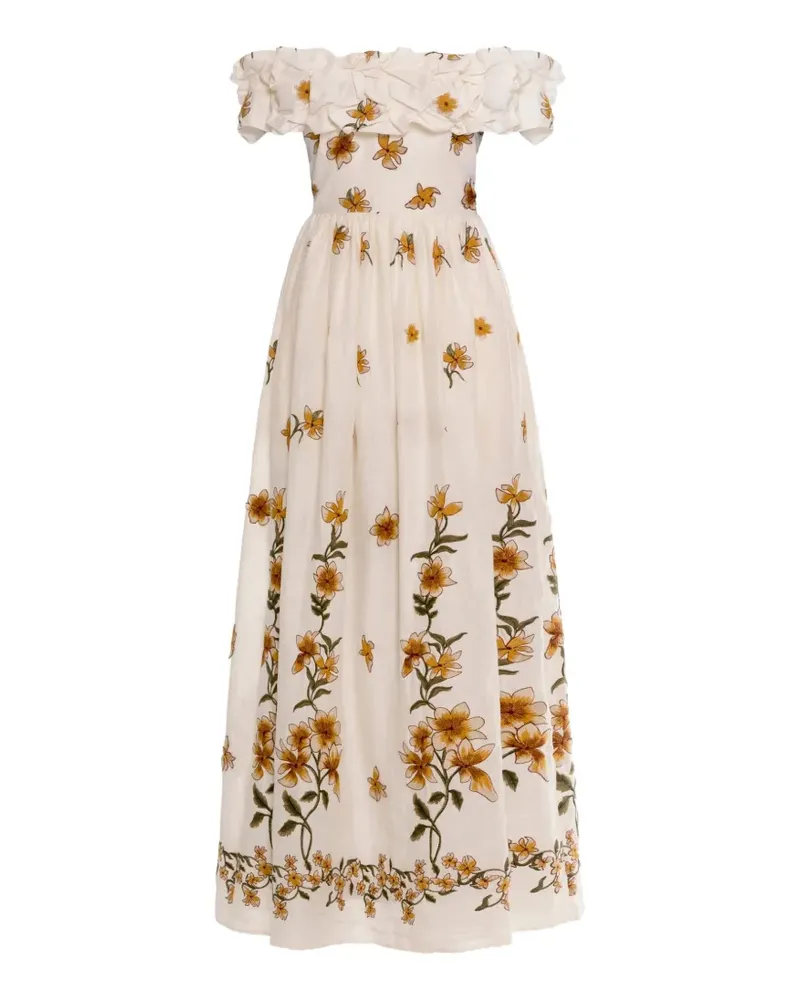 AGUA BENDITA Espliego Promesa Maxikleid mit Blumenstickerei - Weiß Weiß
