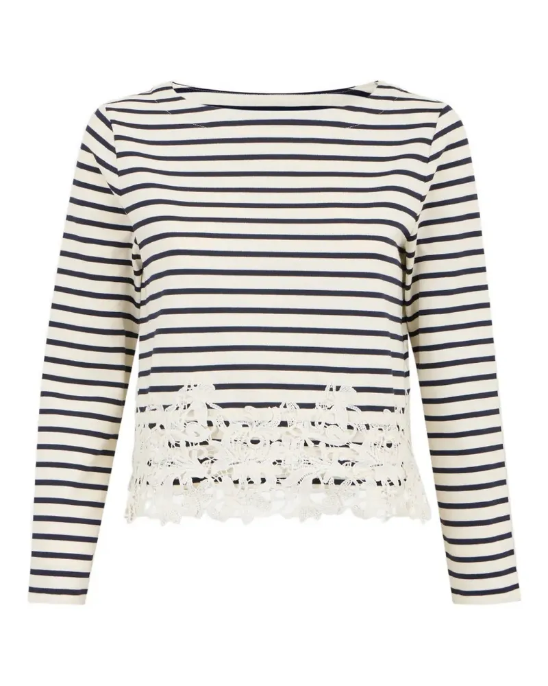 Veronica Beard striped-pattern lace-detail T-shirt - Nude Nude