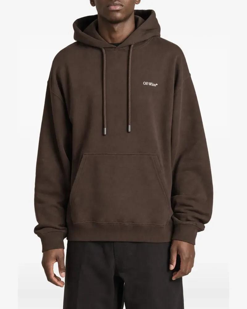 OFF-WHITE logo-embroidered cotton hoodie - Braun Braun