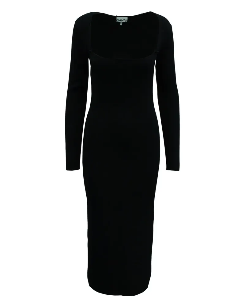 Ganni ribbed scoop-neck midi dress - Schwarz Schwarz