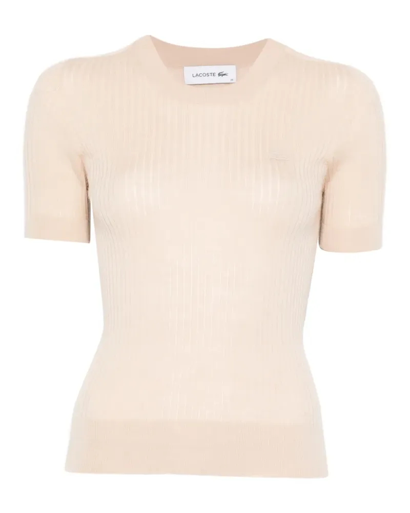 Lacoste Geripptes T-Shirt mit Logo-Patch - Nude Nude