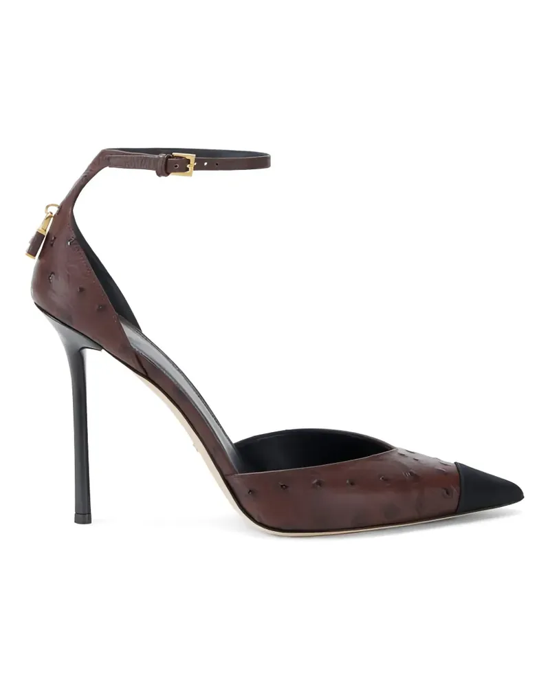 Elisabetta Franchi ostrich texture jewelled pumps - Braun Braun