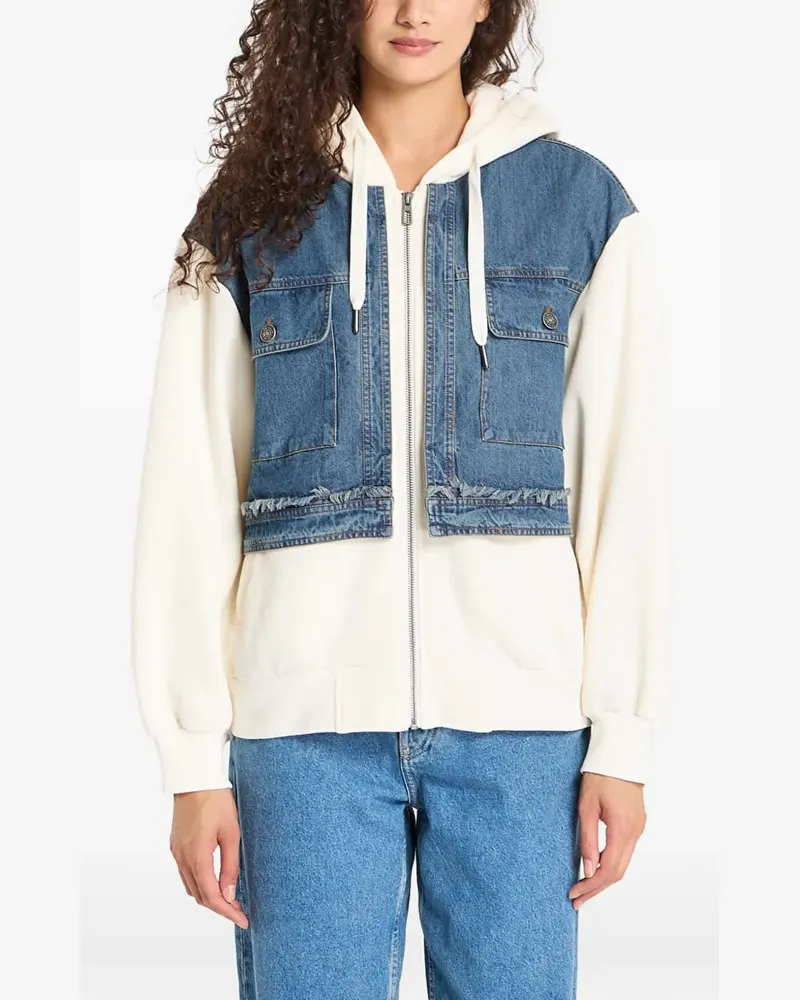 Desigual denim-panel drawstring hoodie - Nude Nude