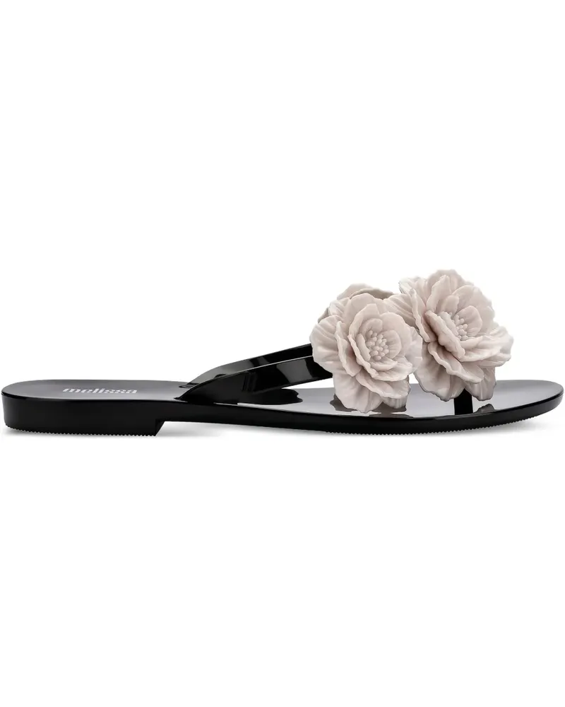 Melissa Harmonic Springtime Flip-Flops mit Blumendetail - Schwarz Schwarz