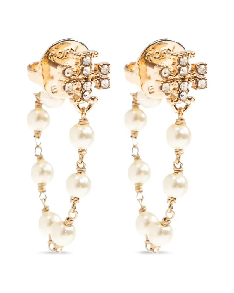 Tory Burch Moondance Pearl and Chain Ohrringe - Gold Gold