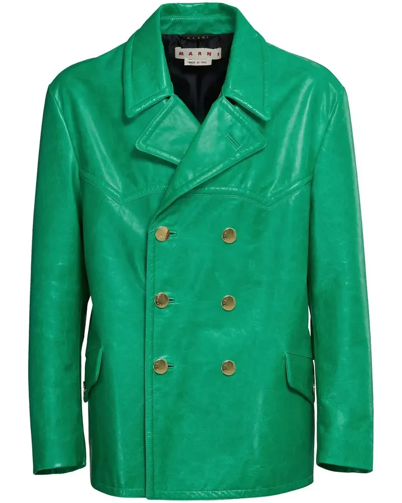 Marni Doppelreihige Lederjacke - Grün Grün