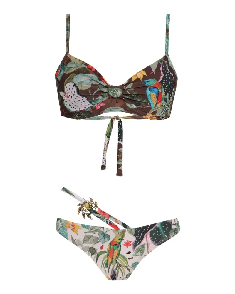 Amir Slama Bikini mit tropischem Print - Braun Braun