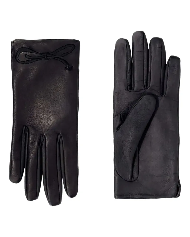 Emporio Armani Handschuhe aus Nappaleder mit bestickter Schleife und Seidenfutter - Schwarz Schwarz