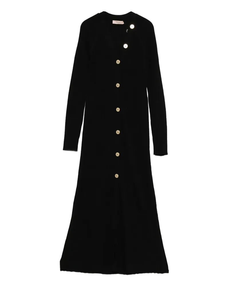 Twin-Set Geripptes Kleid mit Knopfleiste - Schwarz Schwarz