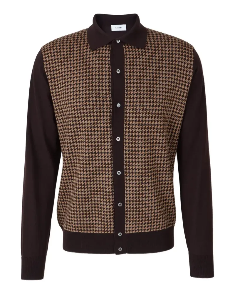 LARDINI Cardigan mit klassischem Kragen und Hahnentrittmuster - Braun Braun